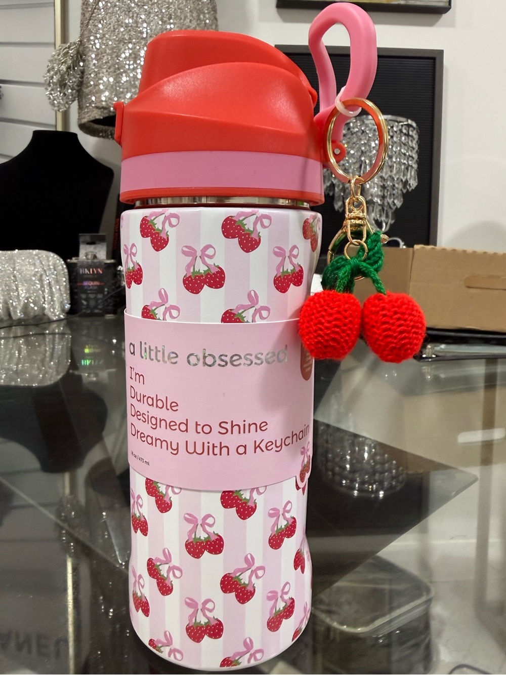 🆕A LITTLE OBSESSED CHERRY OBSESSION TRAVEL MUG SET KEYCHAIN BONUS